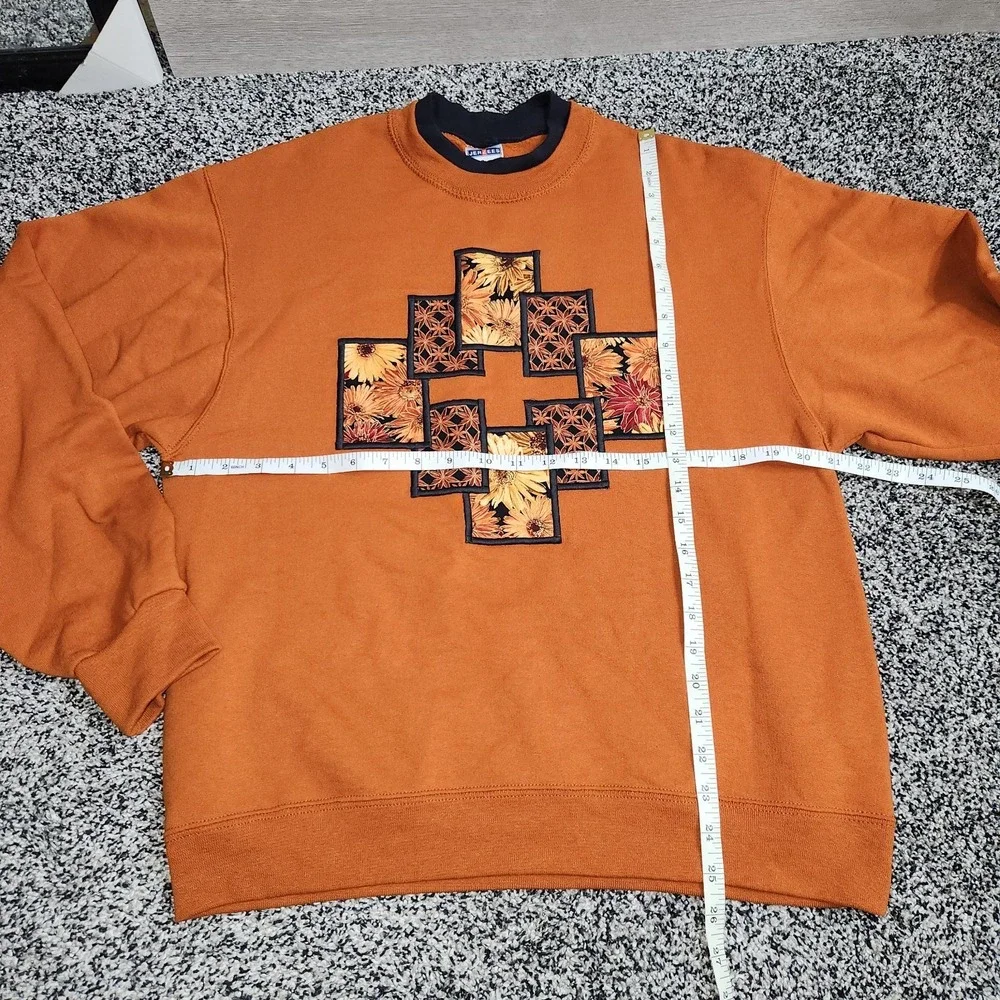 Jerzees Fall Sweater Burnt Orange Sunflower Cottagecore Granny Vtg 90s Cozy Sz M